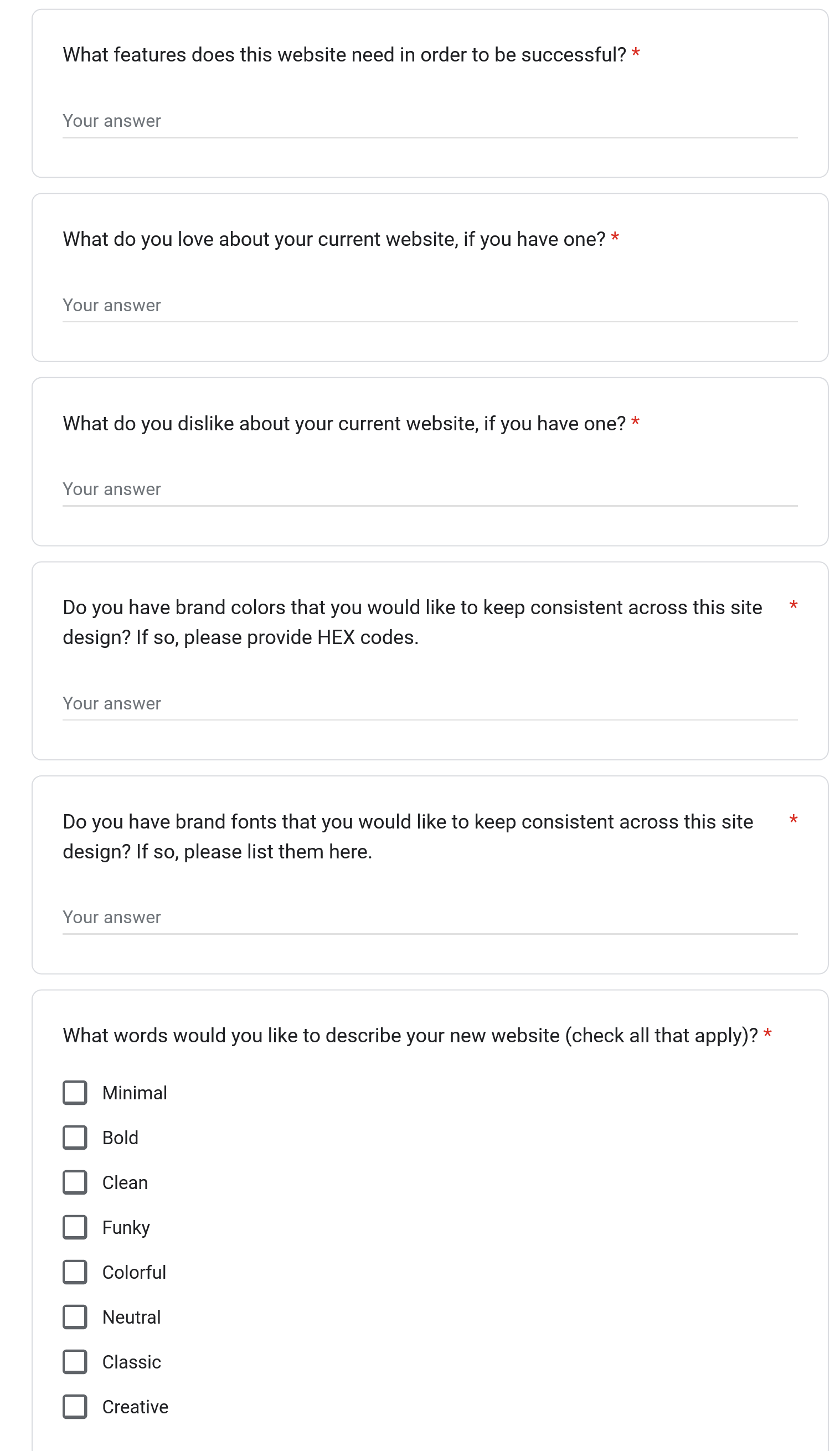 Website Design Questionnaire