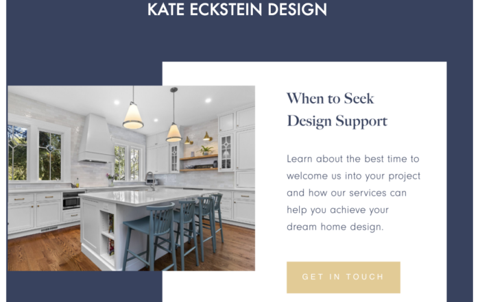 Kate Eckstein Design email newsletter, created by 4Dbiz marketing assistant for interior designers