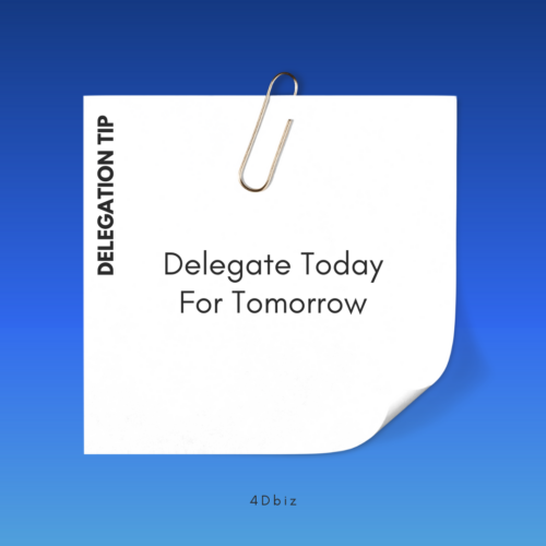 Delegation Tip: Delegate Today for Tomorrow. A helpful hint for successfully delegating tasks to our 4Dbiz team of virtual interior design assistants.